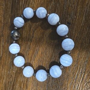 Blue Lace Agate Bracelet, Polished Nuggets  Bangle, Natural Stone Tumbled
